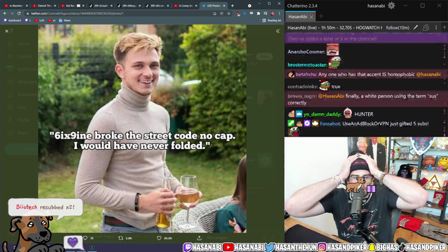 Hasan is gifted 5 subs