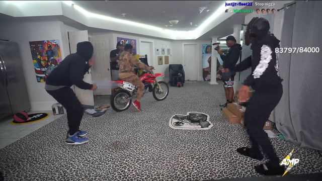 dude whiskey throttles a dirtbike inside of kai cenats room