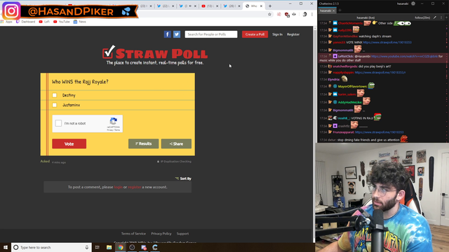 Hasan gets butthurt that Destiny is on Rajj instead of him and links the poll in his chat to try and get Destiny kicked off
