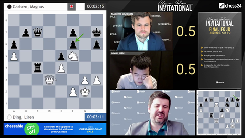 Reigning chess world champion, Magnus Carlsen, blunders in the semi-finals of $250,000 tournament.
