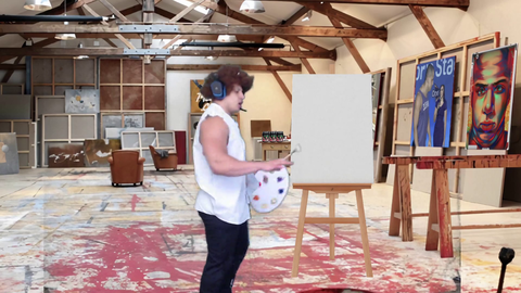 Tyler draws the Mona Lisa without looking at the canvas