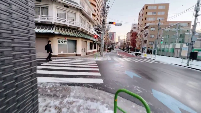 Tokyo man falls on slippery road, first time snow in Tokyo in 5 years!
