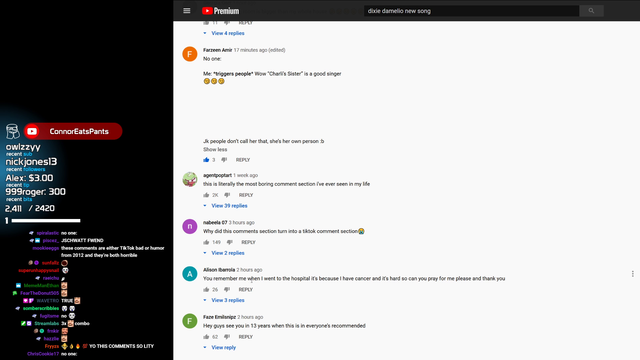 connor reads youtube comment section on tiktok-related video