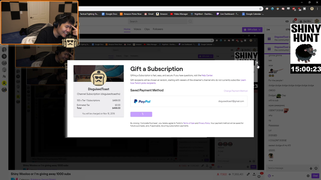 After 15 hours, DisguisedToast gives away 1000 subs after not finding a Shiny Wooloo
