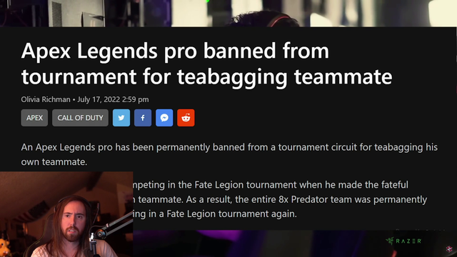 Asmongold's thoughts on teabagging in game being considered sexual harassment