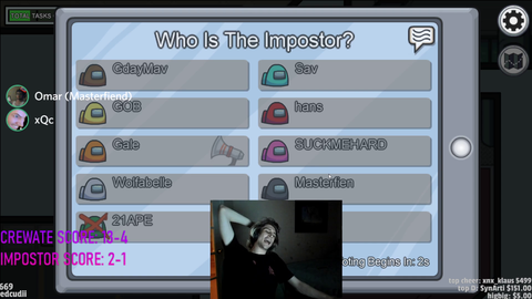 xQc's among us gameplay in one clip