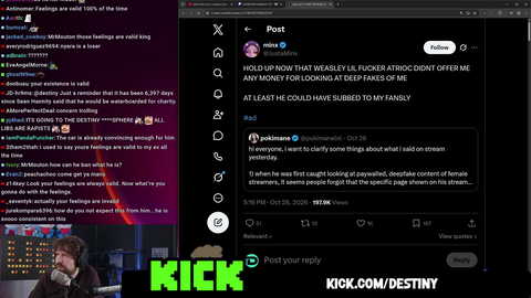 Destiny Calls Out the Double Standards in JustaMinx’s Quote Tweet About Pokimane and Atrioc