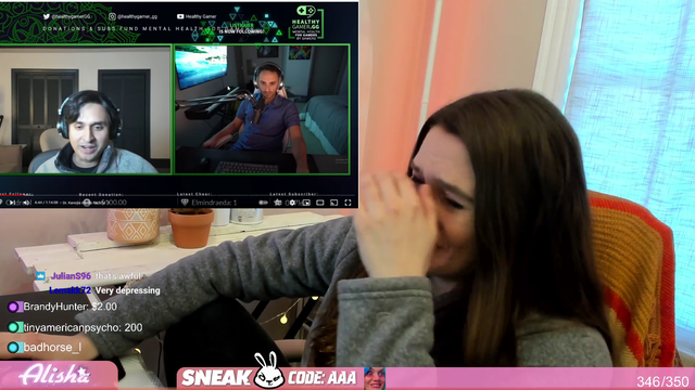 Alisha in tears after watching Mr. Girl's video about Reckful and Dr. K,