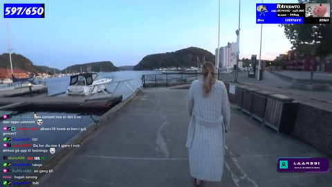Streamers girlfriend walking the dog, stumbles and falls into the water