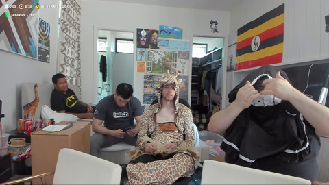 Greek uses a dress as a bib because he is so big OMEAGLUL