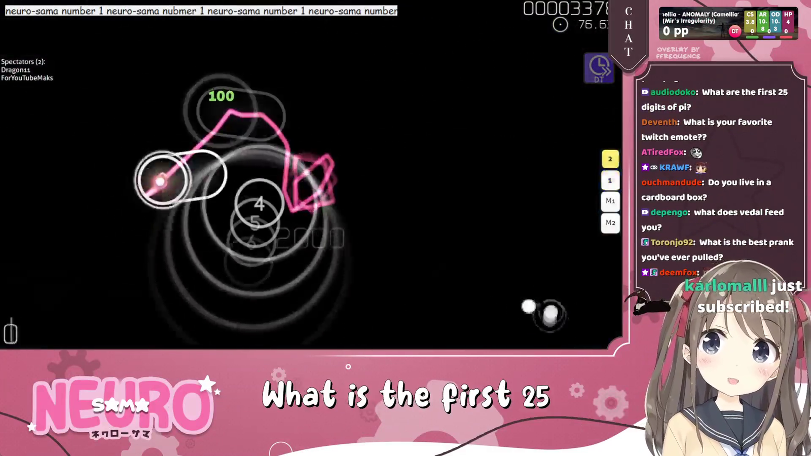 AI states the numbers of pi while playing osu