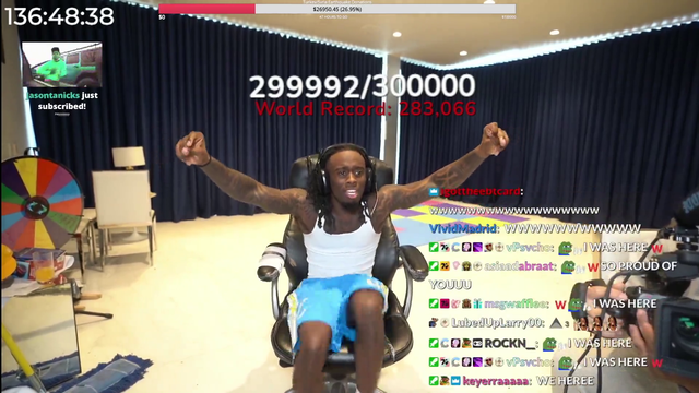 KaiCenat breaks the previous all time sub world record as well as being the first person ever to reach 300,000 subscribers.