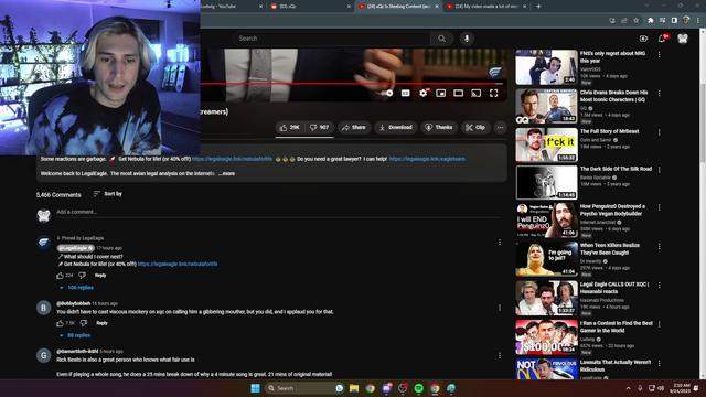 xQc says he knows more about the legality of react content than a lawyer