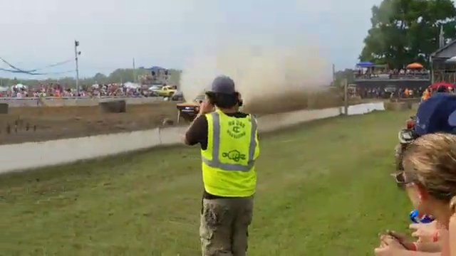 Truck gets big air and then flips