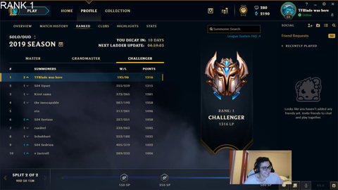 TFBlade Gets Rank 1 In EUW