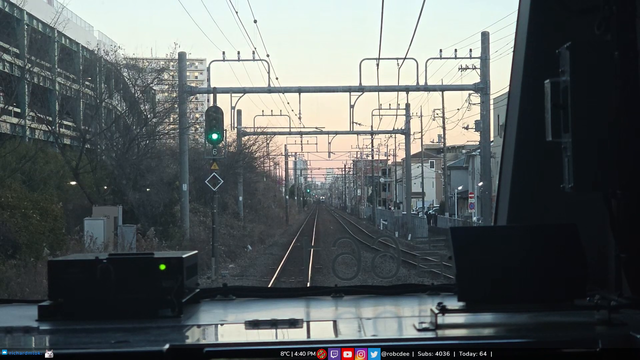 Rob rides a train