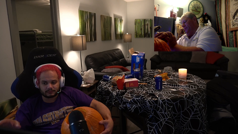 Erobb proves he finished his pumpkin beer chug (live from motel)