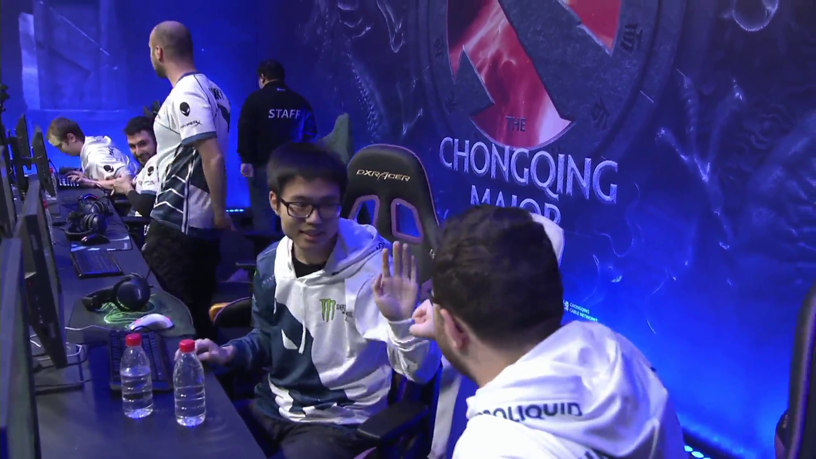 Awkward high five at dota2 tournament