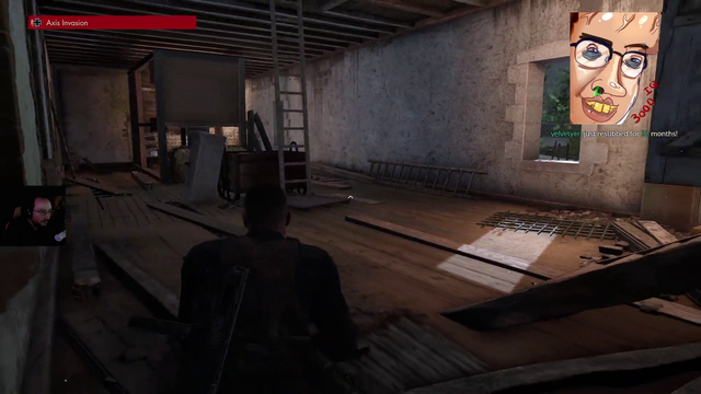 Bald gamer waits for his prey