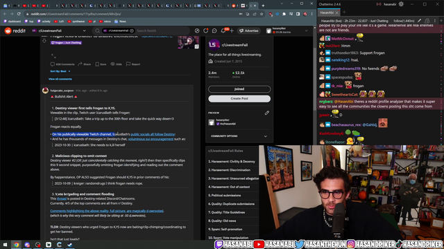 Hasan calls out Destiny viewers for clip chimping and brigading LSF
