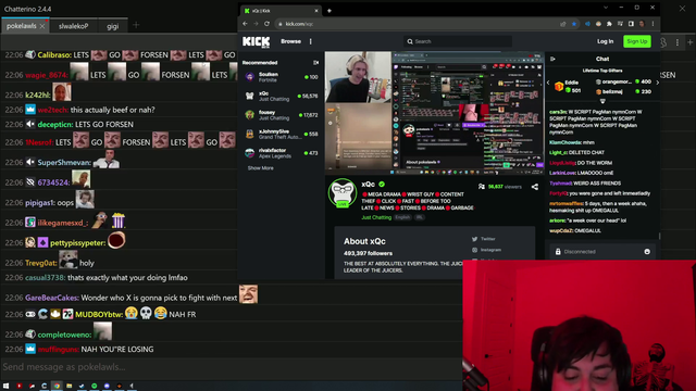Erobb catching strays during the XQC Poke talks