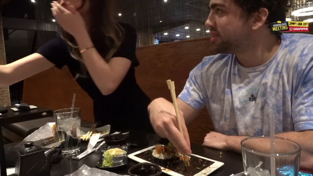 ExtraEmily lands on-stream job interview with manager of a Sushi restaurant