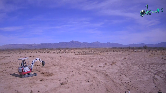 Jerma is currently using an excavator to dig something up in the Mojave Desert