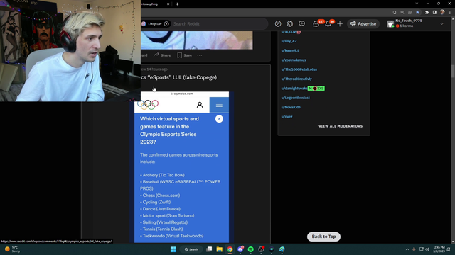 Xqc finds out about the Esport Olympics
