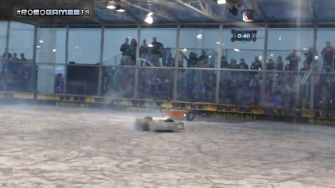 100lb robot gets launched into the air and knocks down a light