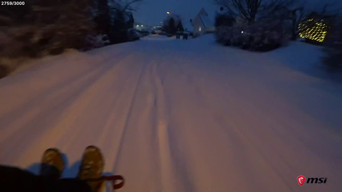 Knut and Jeanette go sledding in the neighbourhood