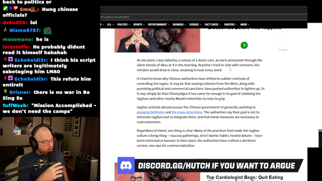 Hutch brings up the article Hasan linked, and is promptly confused why Hasan used it in his defense of China.