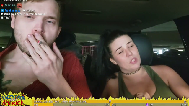 Kaceytron gets caught 420ing by Universal security