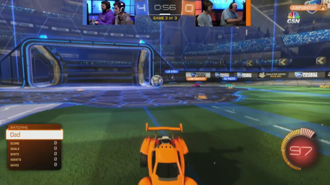 Son brings his dad to participate in a rocket league tournament