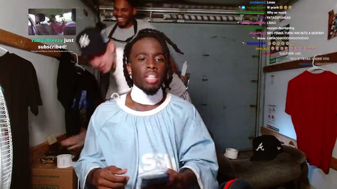 Talkative Kai doesn't realize all the paper layers his barber has put on