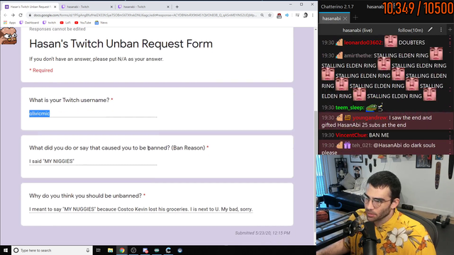Twitch chatter revealed to have been banned for a critical misspelling