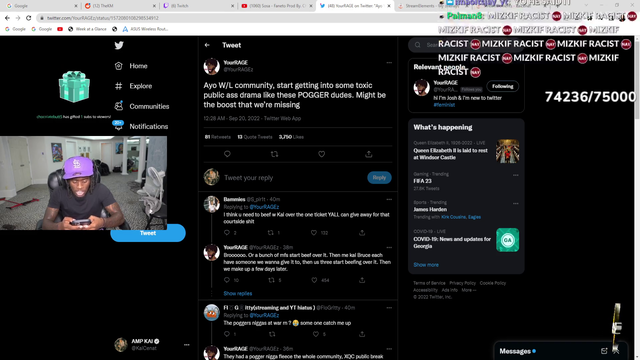 KaiCenat reacts to Ice Posieden tweet about Mizkif