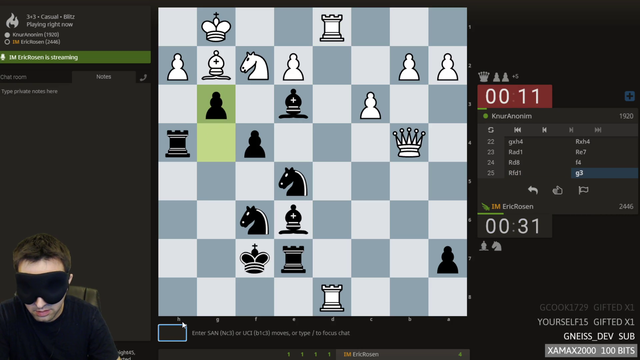 IM Eric Rosen checkmates after blundering rook and queen