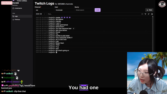 Anjooneena looks up her old messages in XQC's chat:
