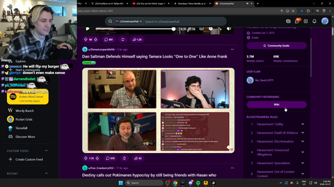 xQc defends Pokimane after Destiny insinuated she's a hypocrite for feeling uncomfortable around Atrioc but not HasanAbi despite him celebrating celebrity leaks