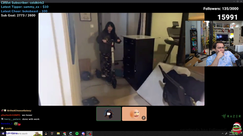 Emiru drives scooter into stairs