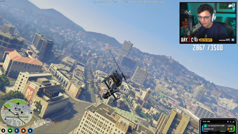 Ray__C successfully flies a helicopter to Rooster's without a flying license (nopixel throws in random inputs for players without a flying license to simulate an amateur attempting to fly a helicopter)