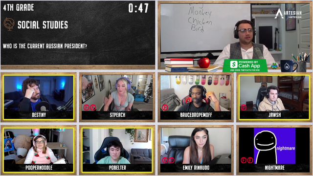 Bruce possibly cheating? (look at where he's looking)