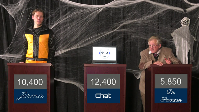 Jerma falls off his podium during his Halloween quiz show