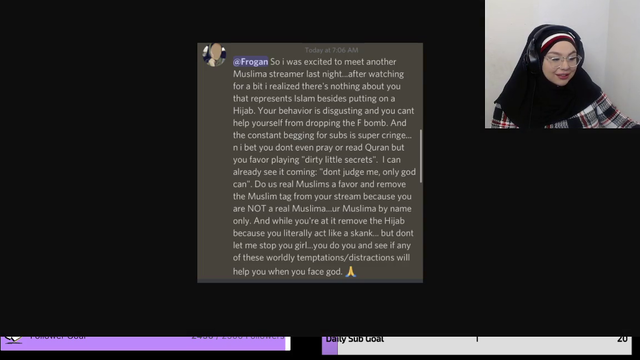 Frogan's reaction to getting called a "fake Muslim skank" for cursing on stream