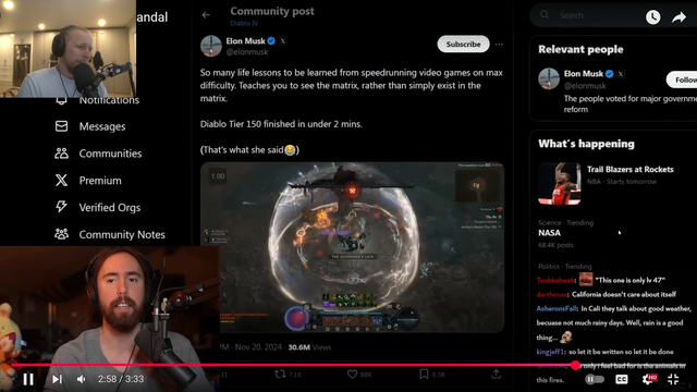 Asmongold reacting to Elon Musk Cheating 3 Days Ago (1.7 Million Views Video)