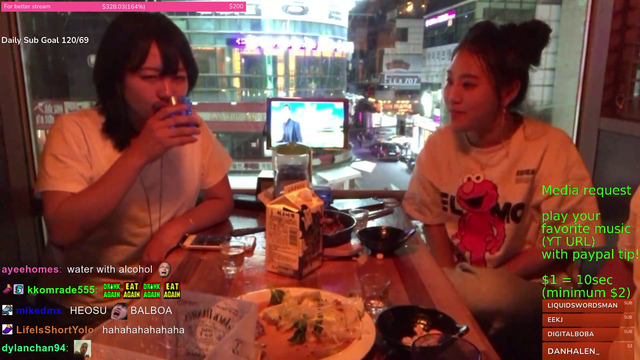 Heosu tries to drink water