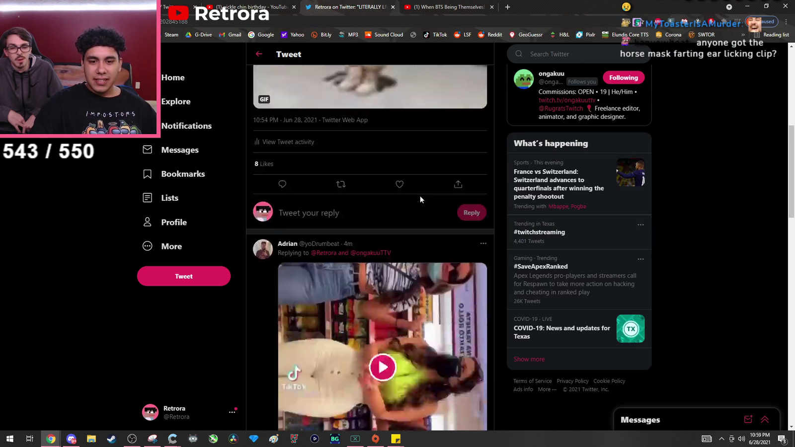 Streamer trying to get a better view on a vertical video