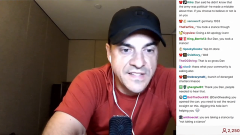 Dan Gheesling talks about his values during apology stream for his previous apology stream about US army recruitment stream sponsorship