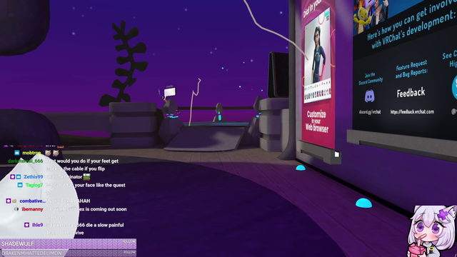 Filian teaching the viewers how to flip in VR while using a wired headset