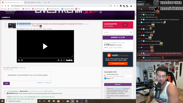 Hasan notices 5 staff in his chat.